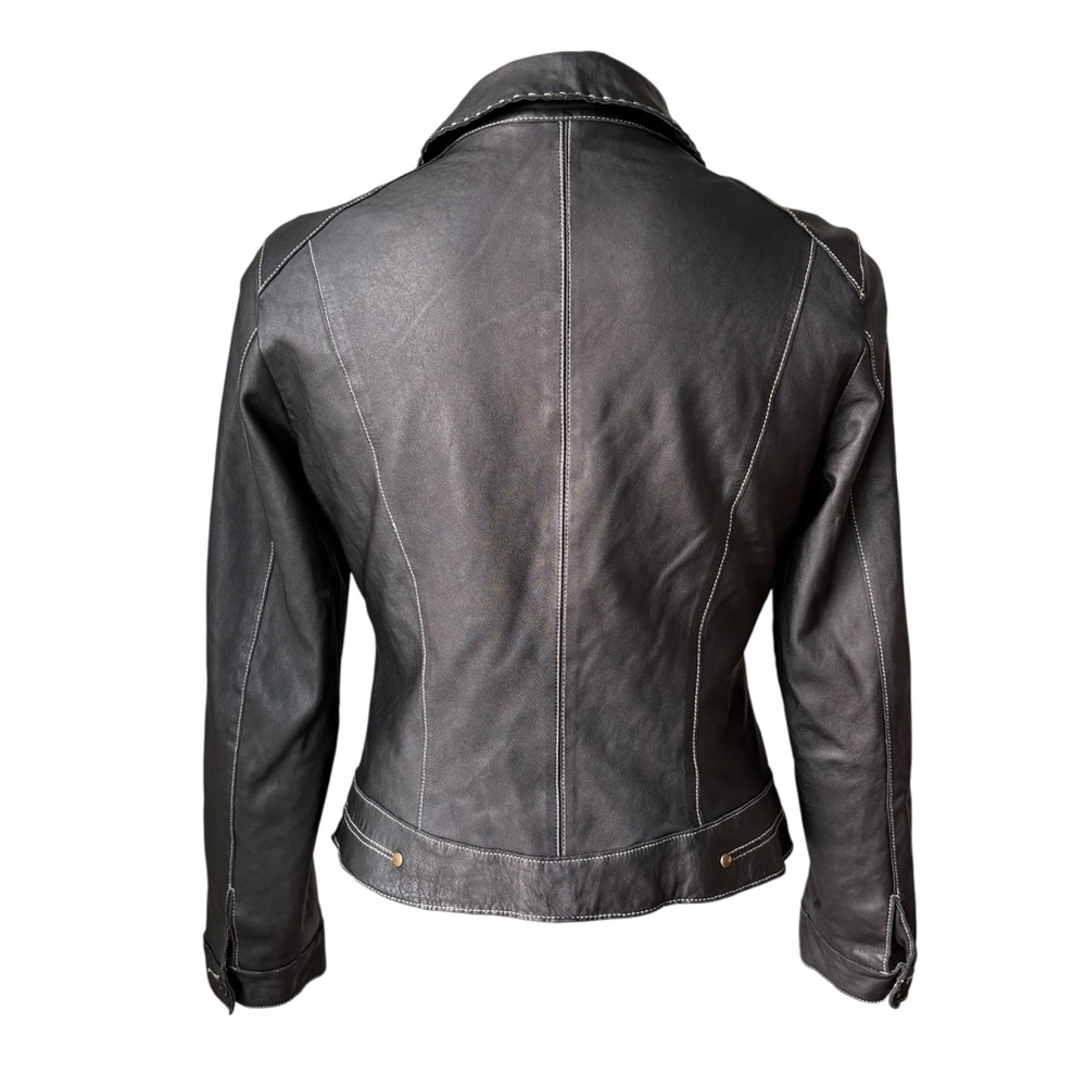 CABI Black Leather Jacket With Contrast Top Stitching (runs very small) - Picture 2 of 15